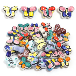 5pcs/lot Hand Drawn Retro Ceramic Butterfly Beads Loose Spacer Beads For Jewelry Making DIY Bracelet Necklace Accessories