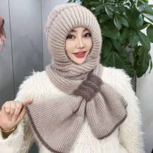 Thickened Knitted Warm Hat Scarf Two-In-One Multifunctional Pure Color Match All Windproof Spring Autumn Winter Cap for Men