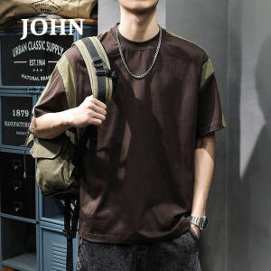 JOHN American T-shirt Plus Size Fashionable Short Sleeved T-shirt Mens Loose Fit Plus Size Summer Trendy Brand Contrasting Color Half Sleeved Top
