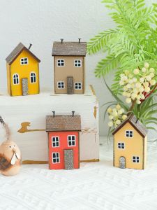 Handmade Wooden House Decorative Ornaments American Style Nursery Creative DIY Home Decorations Small Building Models