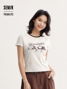 Áo Thun Nữ Semir Summer 2024 in Họa Tiết Snoopy Tay Ngắn Dáng Ôm Màu Tương Phản Cổ Tròn Thường Ngày Mùa Hè