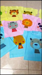 PIYO PAKET 6 PCS KAOS OBLONG BAYI WARNA SABLON / ATASAN WARNA 0-12 BULAN BARU LAHIR BAJU NEWBORN