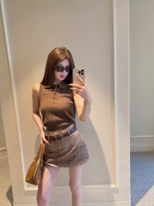 VKSOD | Vintage Collar Plaid Skirt Suit