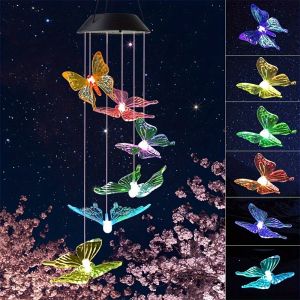 1PC Led Color Changing Butterfly Dragonfly Hummingbird Solar Wind Chimes Outdoor Waterproof Birthday Gifts