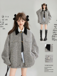 KEIKO | Old Money Style Plaid Color Block Loose Jacket Set