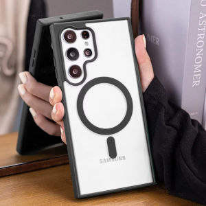 เคสโทรศัพท์ชาร์จไร้สายแบบแม่เหล็ก Samsung S24 Ultra S23 Ultra S23 FE S22 Ultra S24 Plus/S23Plus Magsafing Case เคสชาร์จไร้สายแบบใสแข็ง