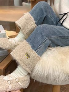 Girls Fleece Lined Thickened Straight Leg Jeans Spring Autumn Seasonal Kids Clothing Warm Cozy Long Pants for Girls