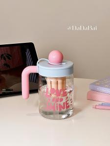 Large Capacity Glass Water Cup for Women with Straw Tea Water Separation Tea Brewing Cup Korean Style Printed Glass Cup