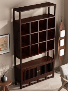 New Chinese Style Display Cabinet Ornament Shelf Non-Solid Wood Wall-Mounted Grid Wine Rack Tea Cabinet Storage Organizer