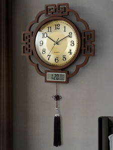 Hense | Quiet Wooden Traditional Chinese Quartz Wall Clock Perpetual Calendar for Living Room