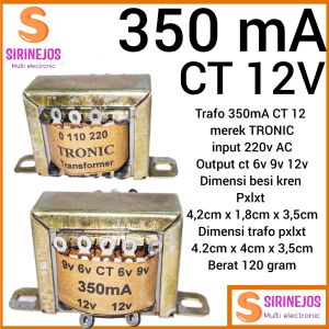 ZP438 TRAFO 350 MA CT 12V TRAVO 350mA TRAFO TRONIC TRAFO KECIL CT