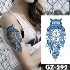 Seri GZ 292 Blue Owl Tattoo Temporary Tato Temporer Semi Permanen Tahan Lama 1 Bulan - Tato Lengan Tangan Kaki Punggung Paha Dada Leher Wanita - Tato Seni Instan Tubuh Bisa di Hapus Waterproof Tahan Air