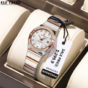 ELF TRIBE Phụ Nữ Đồng Hồ Sang Trọng Rhinestone Sáng Không Thấm Nước thép không gỉ Có Lịch Đồng hồ thạch anh Cho Phụ Nữ
