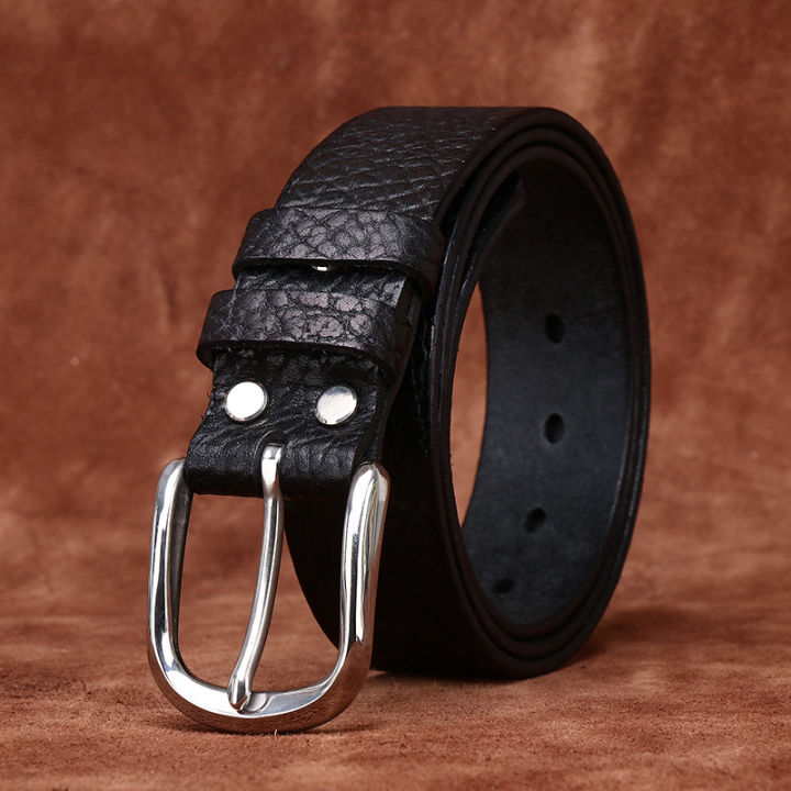 Classic Premium Old Style Buffalo Leather Belt Men's Genuine Leather Buckle Waist Belt High End Business Formal Pants Belt Extra Thick