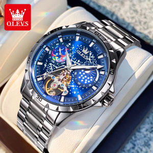 OLEVS | OLEVS Flywheel Skeleton Automatic Watch for Men Luminous Starry Sky Waterproof Business Wristwatch Mechanical Watch