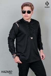Hilwa Store Pekalongan - Baju Koko Melayu Pria Lengan Panjang Warna Hitam Motif Hazard Seragam Hadroh Matt Katun Toyobo Size S M L XL XXL XXXL Jumbo