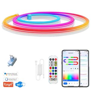 WISCOLOR TUYA WIFI 24V LED Dải Đèn Neon Silicon Chống Thấm Nước 5M/10M/15M Có Điều Khiển Bằng Giọng Nói Cuộc Sống Thông Minh Để Trang Trí Nhà