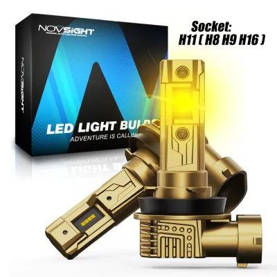 2Pcs 3000K Yellow Light Novsight T11Y LED Headlight Bulbs 9005 9006 H4 H11 LED Light for Car High/Low Beam Fog Light 70W 12000LM Plug&Play
