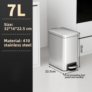 Stainless Steel Trash Can Large Capacity Bathroom Kitchen Living Room Luxury Trash Bin Home Use Foot Pedal Long Cylinder Shape