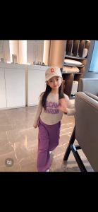 Terbaru Setelan Anak Perempuan Set Cargo Atasan Lengan Panjang+Celana Panjang Warna Ungu Baju Bagus