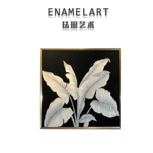 FL.ART Enamel Painting Green Leaves Shade Corridor Living Room Wall Art Entrance Modern Chinese Style Decorative Picture