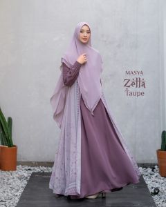 Set Gamis Dress Abaya Premium Syari Branded Merah Maroon - Ungu - Coklat - Biru - Coksu - Merah Bata - Lavender - Purple Mewah Masya Syari Terbaru Zella MADENIA SYARI By MASYA
