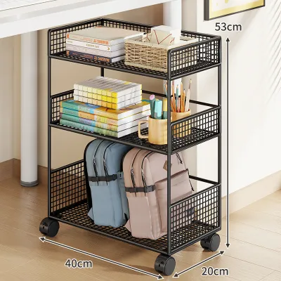 Book Storage Rack with Wheels Movable Book Shelf Multiple Layers