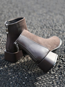 รองเท้าบูทมาร์ตินส้นกลางสำหรับผู้หญิง ฤดูใบไม้ร่วง/ฤดูหนาว รองเท้าบูทหุ้มข้อส้นสูง รองเท้าแฟชั่นสำหรับผู้หญิงไซส์ใหญ่ ฤดูใบไม้ผลิ/ฤดูใบไม้ร่วง