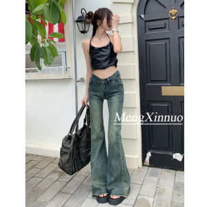 Low Waist Design Bell Bottom Jeans Womens American Retro Slimming High Elasticity Cotton Stretch Denim Long Pants