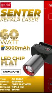 Senter Kepala AOKI 60W 80W Headlight / Professional Headlamp Army Zoom Lithium Rainproof IP65 Putih / Kuning