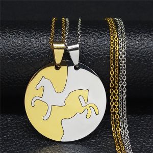 2PCS Horse Stainless Steel Chain Necklace for Women Men Horses Accessories Couple Love Necklace Jewelry Equestrian Gift N725S01