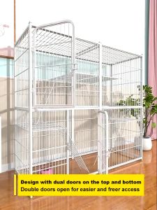 Cat Cage 2 Layers 3 Levels Extra Large Free Space Pet House Kitten Apartment High Quality Villa White Black