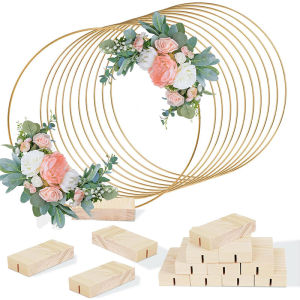 20-35cm Wedding Flower Garland Metal Gold Wreath Ring Wooden Base Wedding Birthday Party Table Decor DIY Wreath Catcher Crafts
