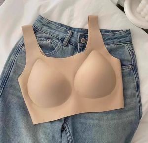 Invisible Seamless Minimalist Deep Skin Color Womens Summer Thin Sports Bra One-Piece Vest Style Underwear Breathable Comfortable