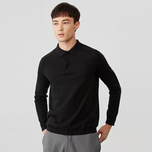 Spring & Fall New Arrival American Casual Polo Shirt Men Pure Color Business Knitting Thin Loose Lapel Long Sleeves T-Shirt Fashion