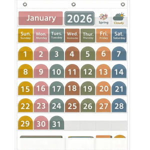 Large Classroom Calendar Pocket Chart with 96 Cards White Monthly Weather Pocket Chart for Kids Learning