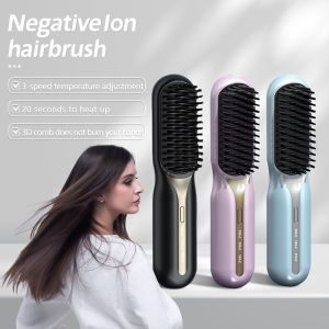 Electric Hair Straightener Comb Brushes Cordless Hair Curler MCH Ceramic Heating Negative Ion With LED Screen Hair Straightener Brush Rechargeable Styling Comb