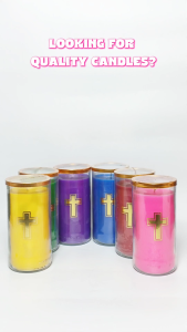 Flair GC85 Colored Large Candle in Glass with Lid and Cross Smokeless and Long lasting Candle (120hrs burning time) 16cm tall