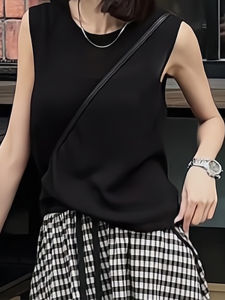 French Vintage Thin Sleeveless T-Shirt Womens Summer New Simple Loose Slimming Commuting Top Casual Style Polyester Fiber
