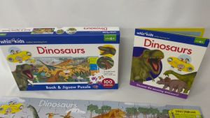 100 Pcs Dinosaurs Book & Jigsaw Puzzle Gift Set For Children To Play & Learn All About Dinosaurs Boxset