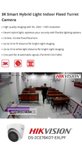 KAMERA CCTV INDOOR 5MP COLORVU HIKVISION DS-2CE76K0T-EXLPF DUAL LIGHT