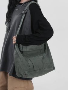 ความจุขนาดใหญ่ผ้าใบลําลอง Satchel กระเป๋าสะพายไหล่เดี่ยวสําหรับนักเรียน Retro สไตล์ญี่ปุ่นกระเป๋าถือกระเป๋าสะพายข้างสําหรับผู้ชาย