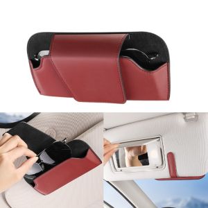 KEBIDU Car Glasses Case Auto Sun Visor Leather Glasses Holder Sunglasses Clip Card Ticket Holder Multi-Function Car Interior Storage