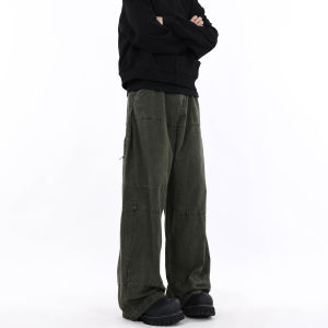 FILFR American Retro Baggy Military Green Work Pants Men Loose Straight Casual Washed out Trousers Youth Vitality Style