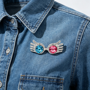 Bandai | Luna Lovegood Spectrespecs Brooch Pin Silver Alloy Blue Pink Crystal Rhinestone Lapel Pin Wizard Cosplay Accessory