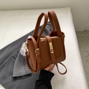 Trendy Ladies Bucket Handbag Crossbody Shoulder Bag Soft PU Leather Magnetic Buckle Clasp Casual Fashion Retro Style Bag