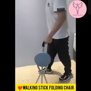 Portable Walking Chair Seat | 2 in 1 Portable Light Weight Stainless Tripod Crutch Foldable Cane With Seat