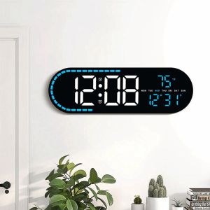 Large Digital Wall Clock Temperature and Date Week Display Electronic LED Table Alarm Clocks Brightness Adjustable 12/24H New