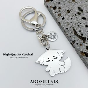 Adorable Eight-Month Fox Keychain Backpack Decoration Houtou Small Ghost Creative Gift Stainless Steel Metal Keychain Toy