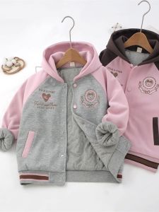 Thickened Cotton Jacket for Girls Baseball Style Three-Layer Sandwich Cotton Warm Windproof Outdoor Childrens Clothing